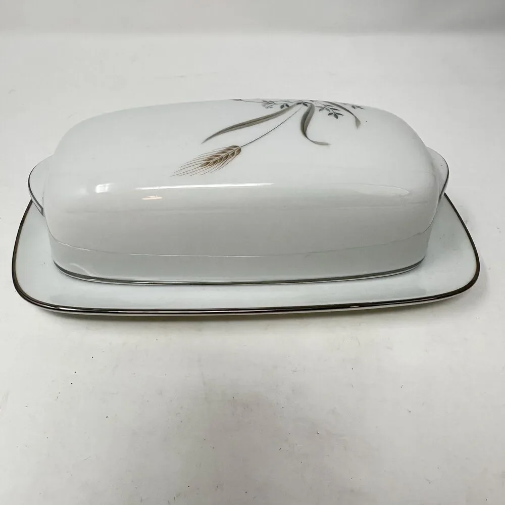 Vintage Zylstra Bountiful Covered Butter Dish Japan Fine China Platinum Wheat